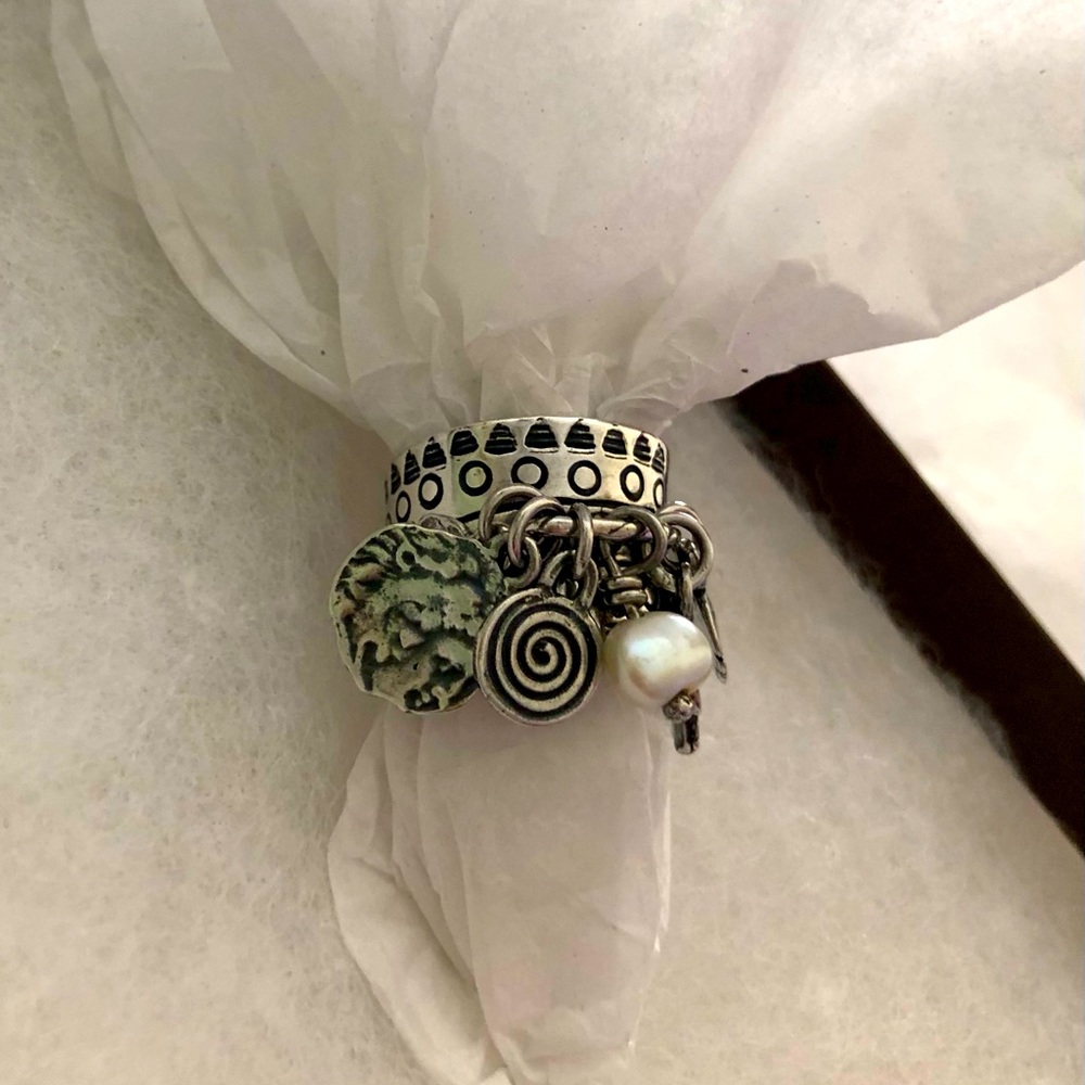 Silpada Sterling Silver Coin Pearl ChaCha Ring R1902